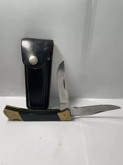 VINTAGE FOLDING DOUBLE Blade Pocket Knife Pakistan Stainless Brass Wood ...