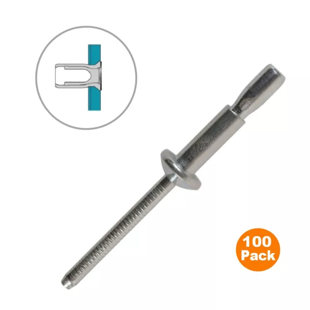 100 x Monobolt Structural Rivets Dome headed 6.4 x 14mm Blind Rivet Bolt