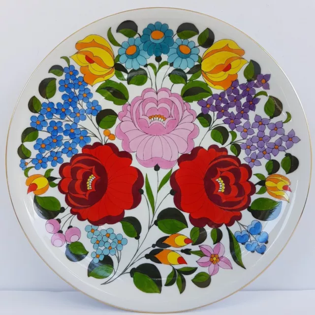 KALOCSA HUNGARY HAND PAINTED PORCELAIN DECORATED WALL PLATE 9 1/2", from 1960's