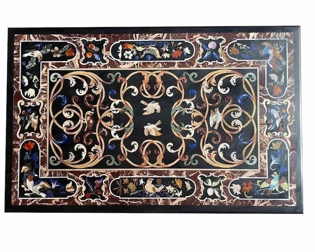 Black Marble Handmade Table Top, Dining Table, Inlay Coffee Table, Kitchen Table