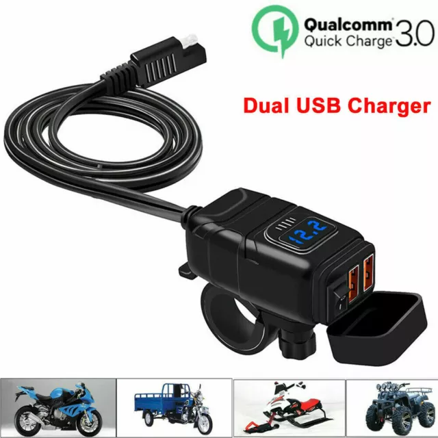 Dual Waterproof USB Port Motorbike Motorcycle Charger Socket Black Power Adapter