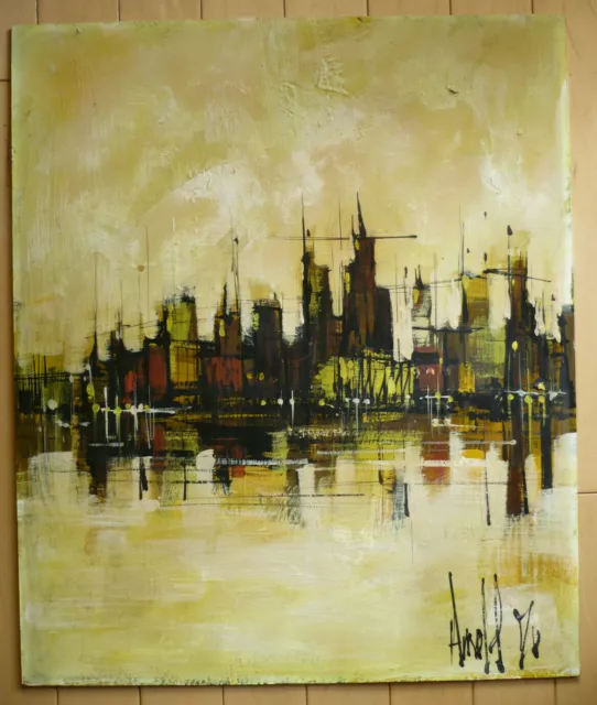 Mystery Modern Cubist Cubism Abstract Abstraction Cityscape Skyscrapers Vintage