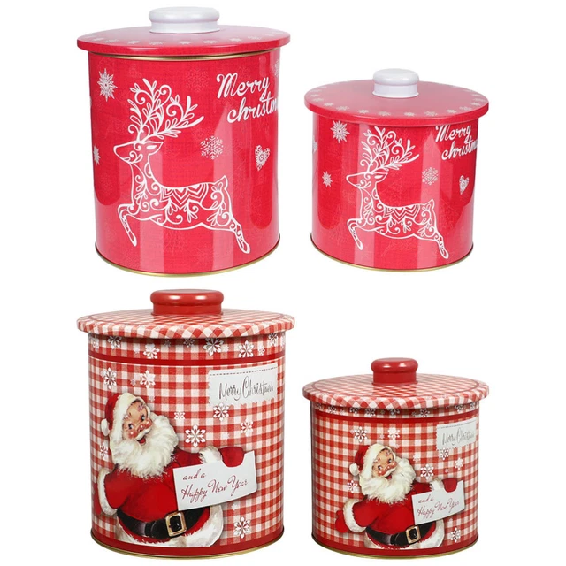 4pcs Weißblech Runde Weihnachten Multifunktionale Cookie Jar