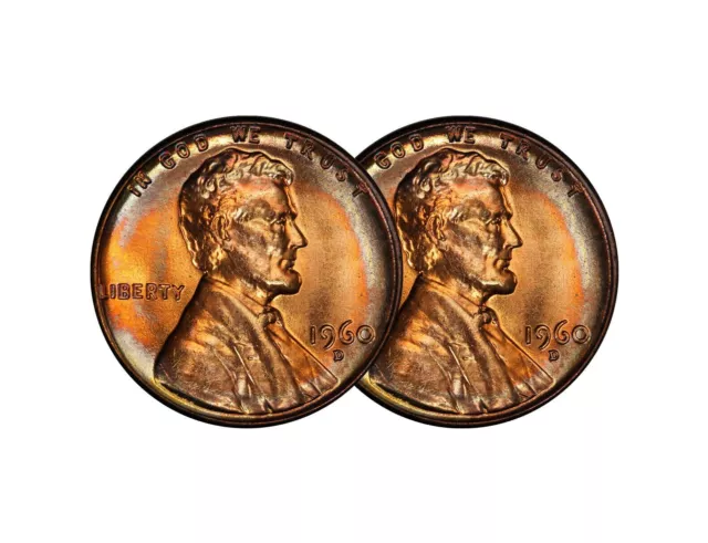 (2) 1960 D Lincoln Memorial Cent Choice BU 1c Brilliant Uncirculated 2 Set