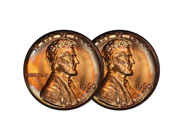 (2) 1960 D Lincoln Memorial Cent Choice BU 1c Brilliant Uncirculated 2 Set