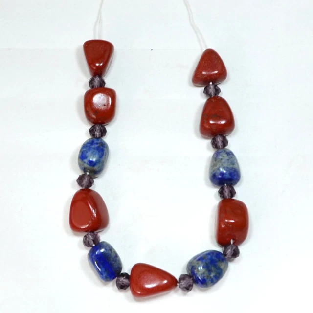 168 Ct Natural red jasper lapis tumble & smokey ball Gemstone beads 9 inch Line