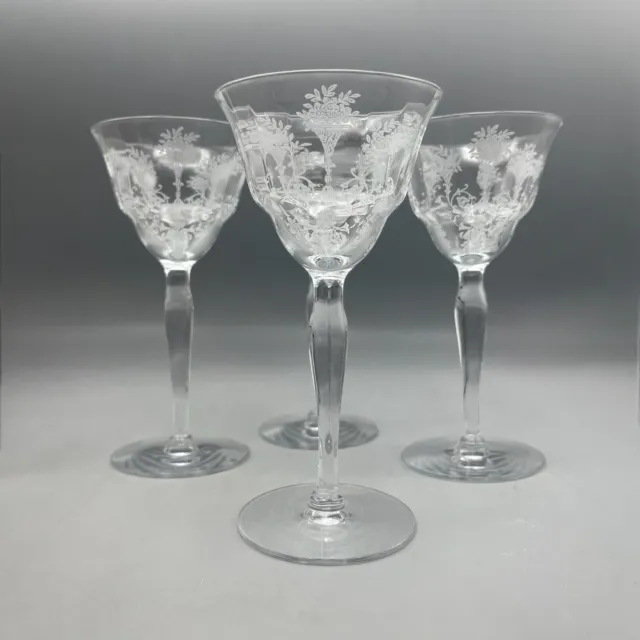 Morgantown Mayfair Vintage Etched Sherry Wine Glasses 6" Set Of 4