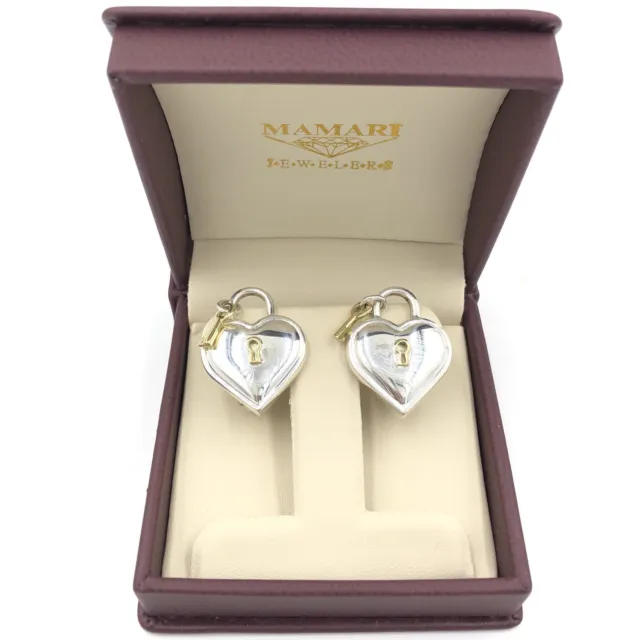 Boucles d'oreilles en argent sterling Tiffany & Co. 18 carats cadenas cœur clé oméga dos 2