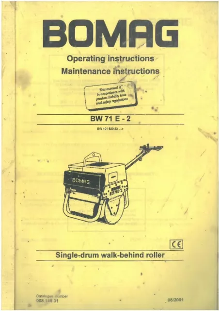 Bomag Single Drum Walk Behind Roller BW71E-2 Operators Manual - BW71 BW 71 E-2