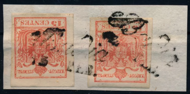 LOMBARDEI-VENETIEN 1850 2*15C auf Briefstück, MP, Type III. BADIA. Attraktiv!