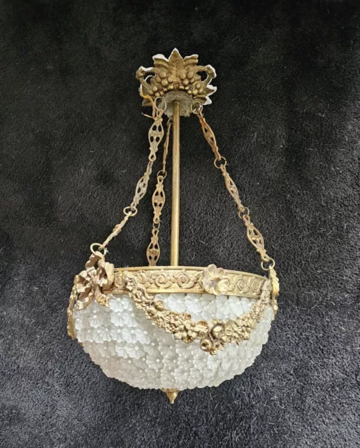 Antike Deckenleuchte Deckenlampe Messing Glas Hängelampe