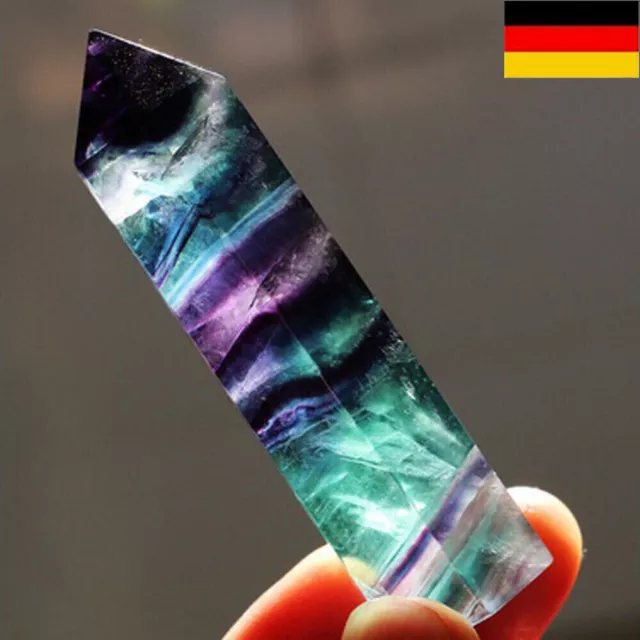DE_Natürlicher Regenbogen-Fluorit-Quarz-Kristall-Stab-Punkt-Heilstein sechseckig