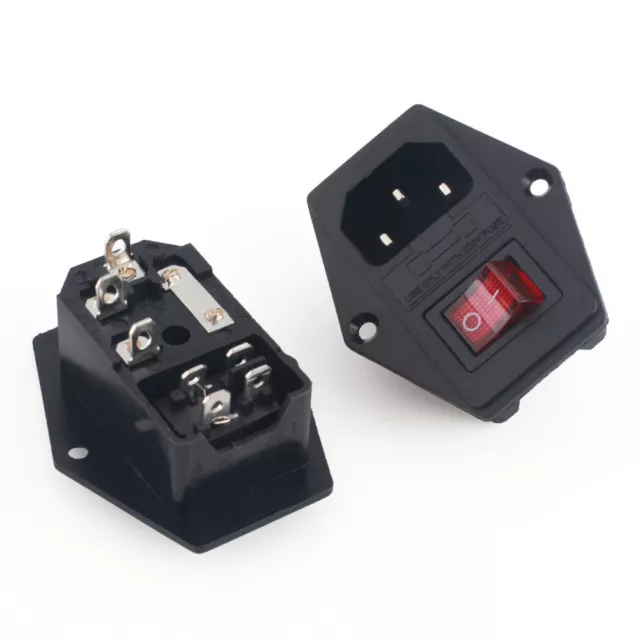 4pcs 3Pin IEC320 C14 Inlet Module Plug Fuse Switch Male Power Socket 10A 120V 2