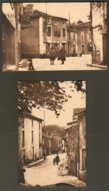 NANTEUIL-en-VALLEE  lot de 2 cartes postales anciennes  Rues du Pont-de L'Eglise