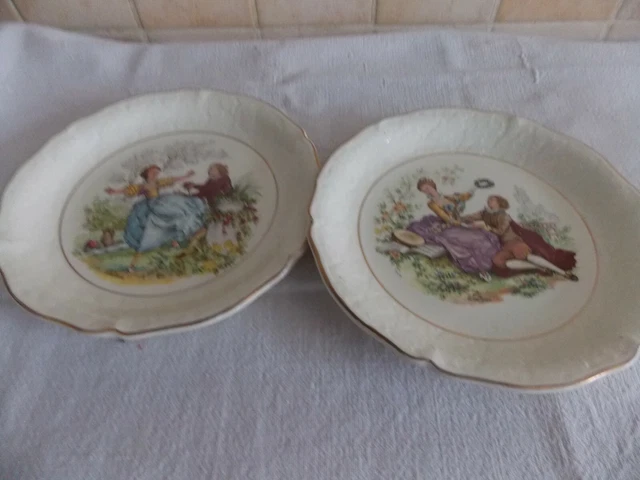 2Assiettes faience CERANORD St Amand Semi Vitrifié - Watteau