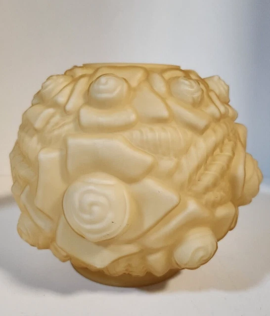 Fenton Puffy Rose Satin Honey Amber Gone With The Wind Lamp Shade Globe