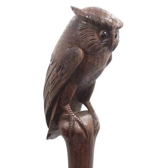 Owl Head Handle Walking Cane Stick Hand Carved Wooden Walking Stick X_Mass GFT B