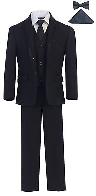 Magen Kids Boys SLIM FIT TUXEDO Formal 7 Pcs Set Suit 1-18 Black 2 Buttons TX508