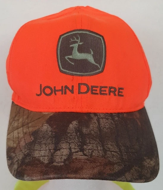 John Deere Snapback Hat Cap Hunter Blaze Orange Camo Embroidered Logo--Flaw