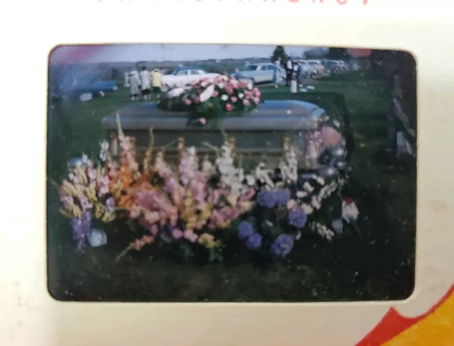 Vintage Kodachrome  funeral California cemetary Funeral flowers casket 22