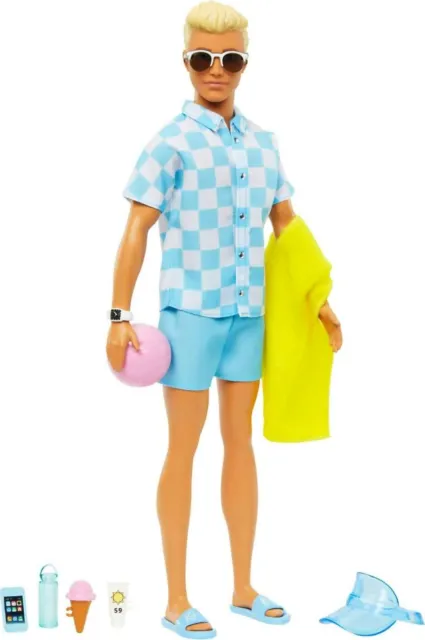 Barbie - Blonde Ken Doll With Swim Trunks And Beach-themed Accessories - Matt...
