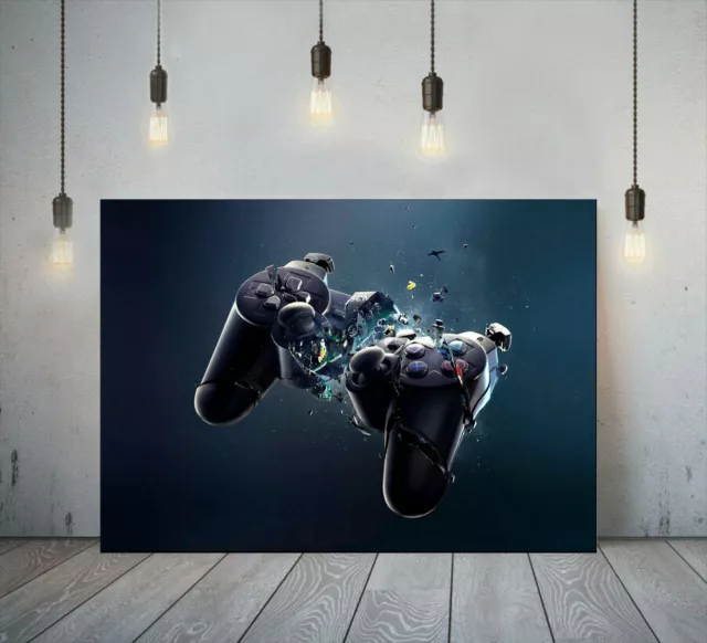 Playstation exploding controller Gaming Canvas Printed Wall Art Gamer Print