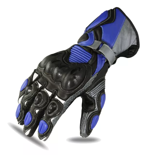 Motorradhandschuhe Motorrad Rennsport Tourenbiker Rindsleder 1655 SCHWARZ/BLAU L-1