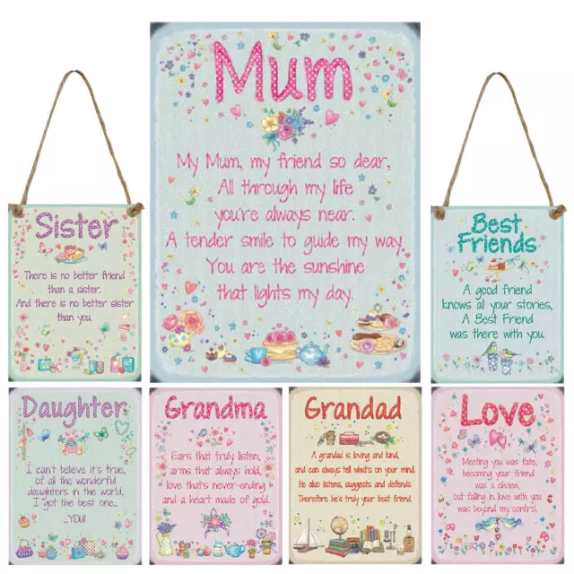 Metal Sentiment Love Family Plaque Hanging Signs Mum Dad Friends Nan Grandad