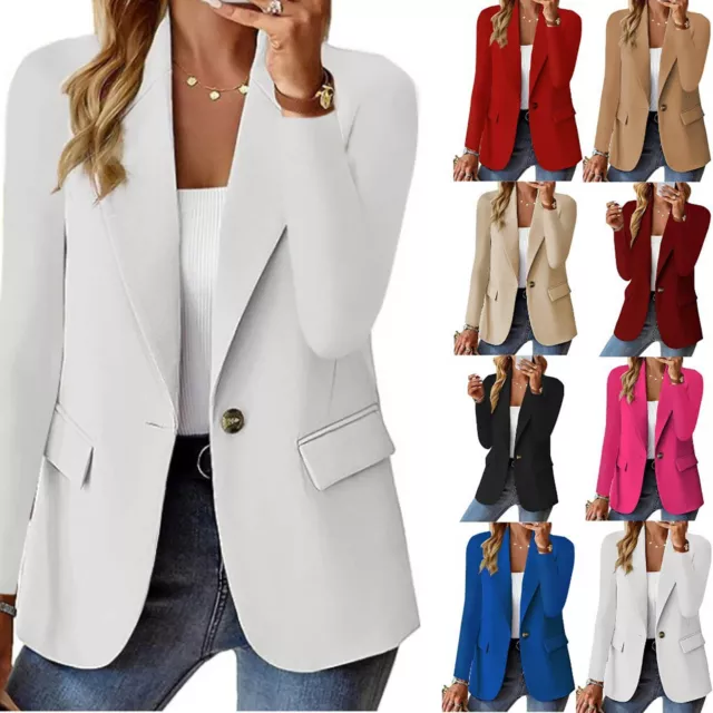 Womens Long Sleeve Solid Blazer Coat Ladies OL Formal Work Open Front Jackets