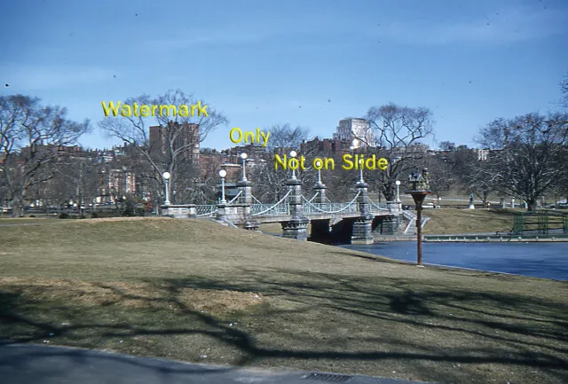 1957 Walking Bridge Pond Buildings Boston Commons Mass Public gardens 35mm Slide