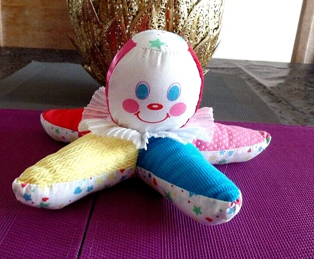 B16G / vintage doudou peluche pieuvre étoile pouet jaune rouge bleu PLAYSKOOL