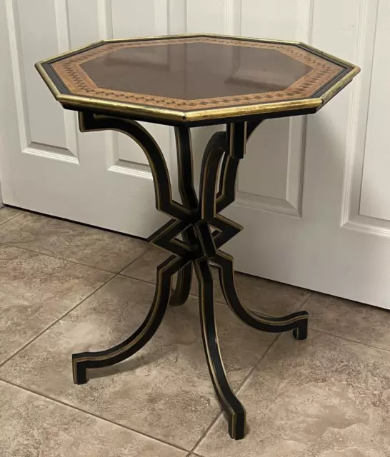 Mario Buatta John Widdicomb Hollywood Regency Ebonized Gold Gilt Marquetry Table