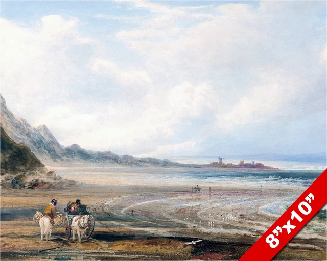 The Shores Of Redcar England Watercolor Painting Art Real Canvas Giclee Print