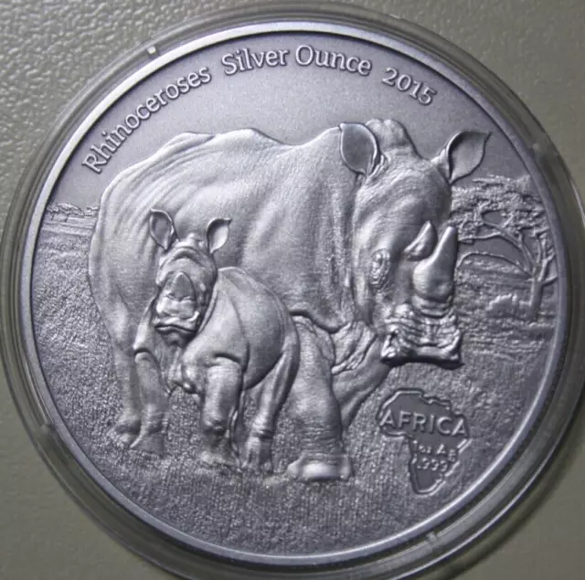 Africa-Kongo 1000 Francs 2015  Rhinoceros F#6313 Silber 1oz AF Nur 2000 COA