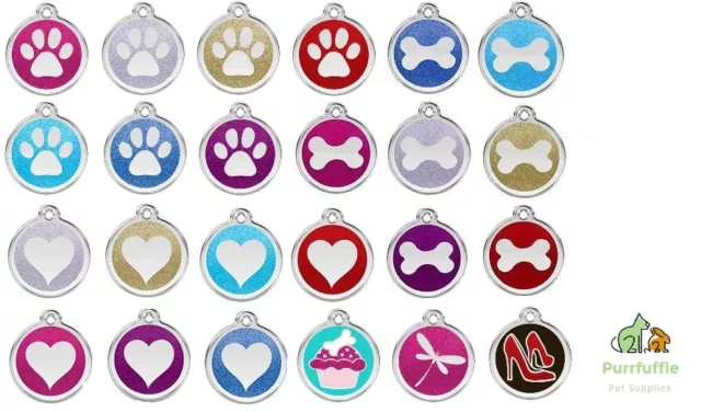 RED DINGO GLITTER ENGRAVED DOG / CAT IDENTITY TAGS Sparkly Personalised ID Tag