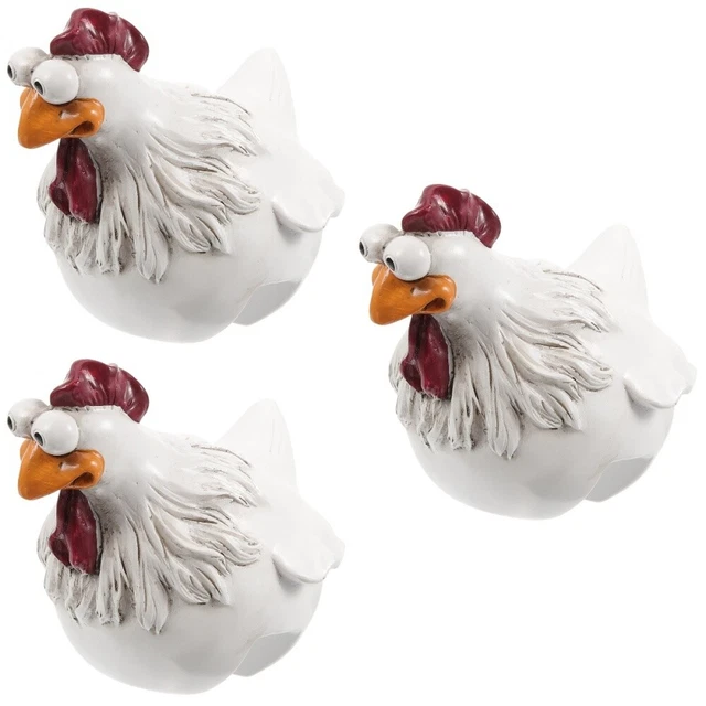 3pcs funny rooster statues Funny Chicken Ornament for Fence Garden Ladder Hen D