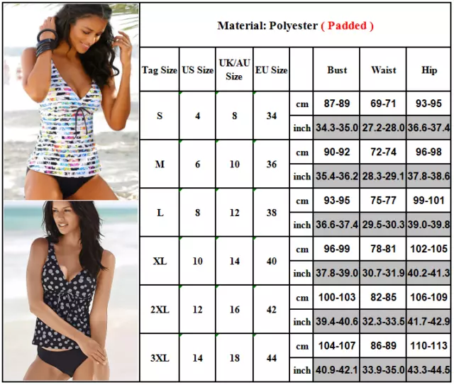 Womens Floral Push Up Bikini Padded Tankini Set Swimwear Bathing Suits Swimsuit 2