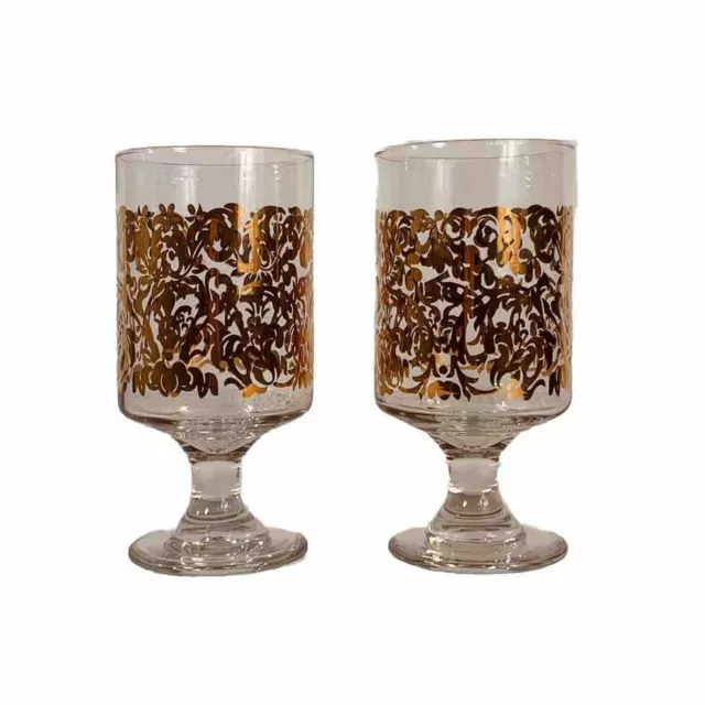 Target Fancy Gold Design Swirl Goblet Drinking Glasses Set 2 Holiday VTG Style