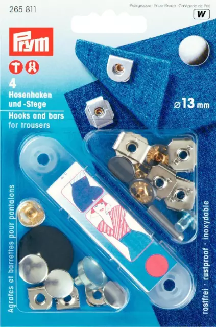 PRYM Non-sew 13 mm Cap Hooks & Bars For Trousers - 265 811