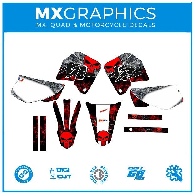 🔴 Honda XR 200 xr200 skull FREE Name. Motorcycle Decals Graphics Stickers Red