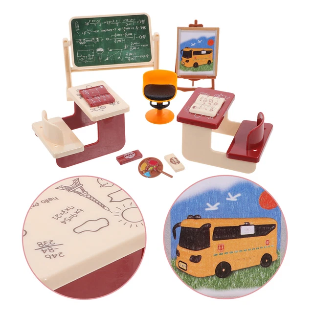 Maison De Poupée Miniature - Bureau, Chaise Et Cartable Pour Jeux Symboliques - Accessoires Décoratifs En ABS, échelle Réaliste