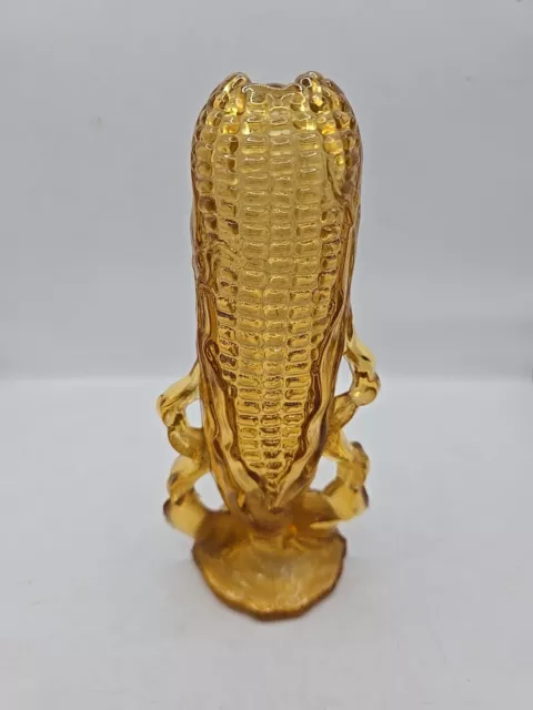 Dugan Wright Corn Husk Cob Vase EAPG Yellow Colored Pattern Glass 7-1/4"  Vtg