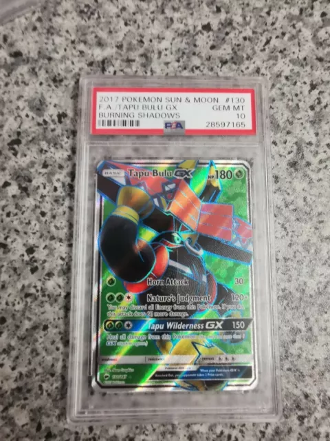 PSA 10 MINT 2017 Pokemon Burning Shadows TAPU BULU GX #130 Full Art Ultra Rare
