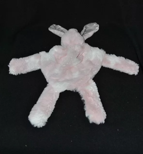 Peluche doudou lapin plat blanc rose étoile fourrure gris TTBE