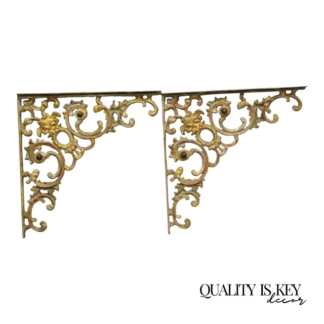 Vintage Cast Iron Victorian Style Large 21" Wall Shelf Brackets Corbels - a Pair