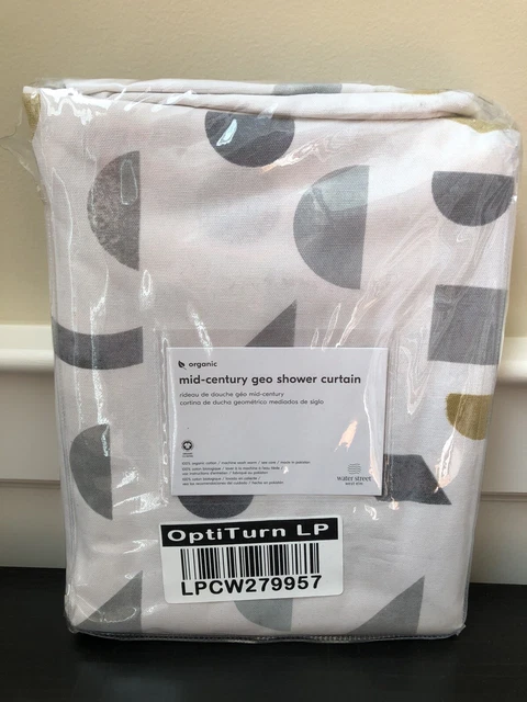 West Elm Mid-Century Geo Shower Curtain Organic Cotton White Gray 72"x74" MCM