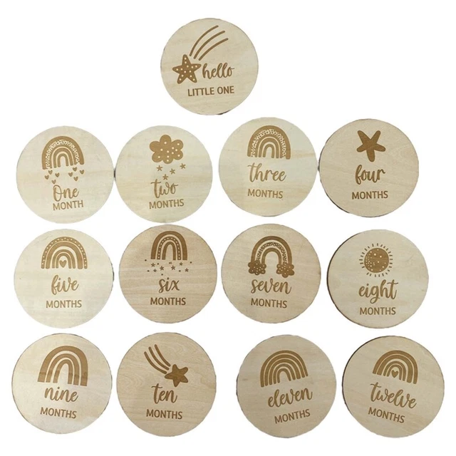 13Pcs Rainbow Baby Wooden Cards Teether Monthly Recording Birth Cards