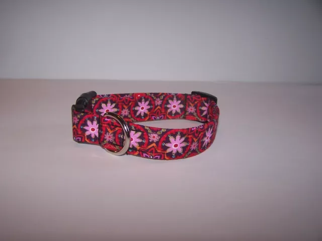 Wet Nose Designs Camelot Flower Medallion Dog Collar Pink Flowers on Brown