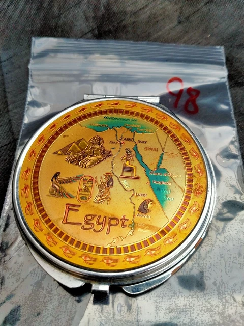 Vintage Silver Metal Compact Mirror From Egypt Needs Repair #0098 Ok Condition