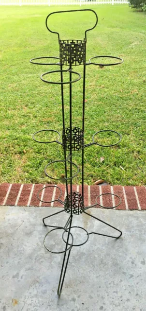 Vintage Black Metal 3 Tier Plant Stand Holds 9 Pots 38” Modern MCM